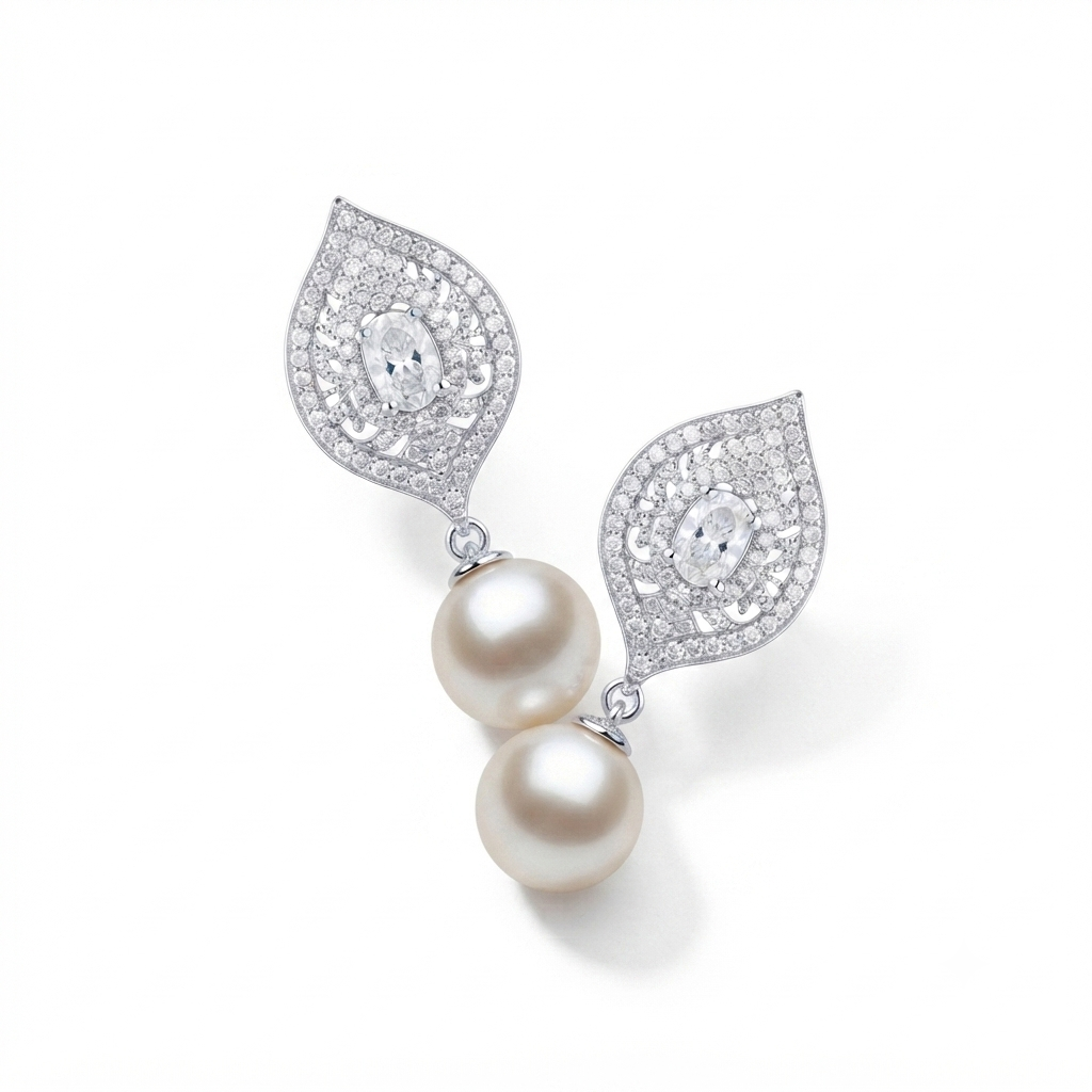 Luxury Silver-Tone CZ Pearl Drop Earrings