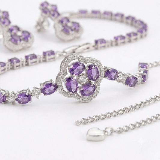 Elegant Purple Amethyst Flower Pendant Necklace – Silver Plated Crystal Necklace