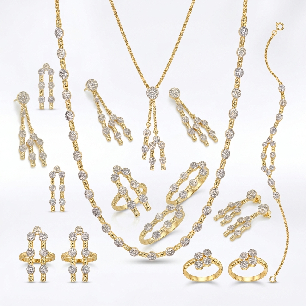 Luxury Gold-Plated CZ Jewelry Set – Necklace, Earrings, Ring & Bracelet