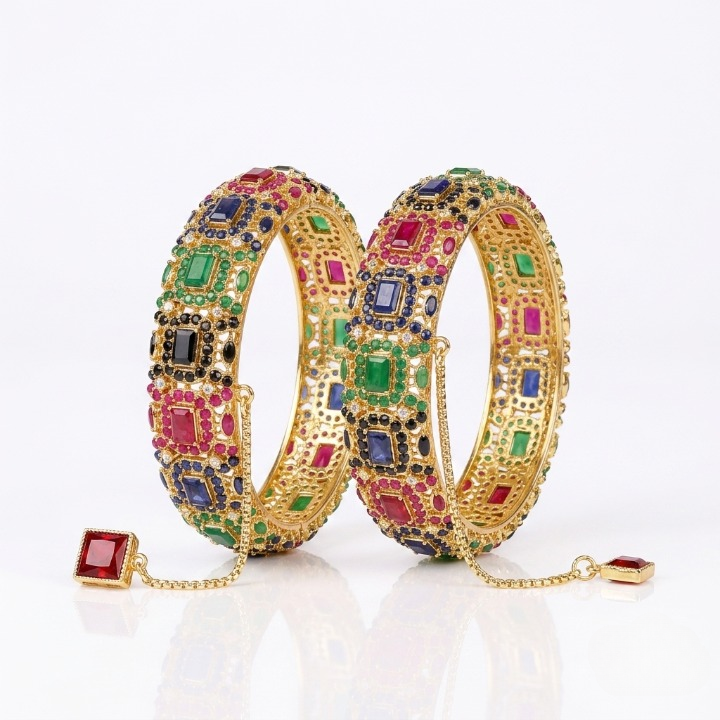 Luxury Multicolor American Diamond Bangles Set for Women (Pair)