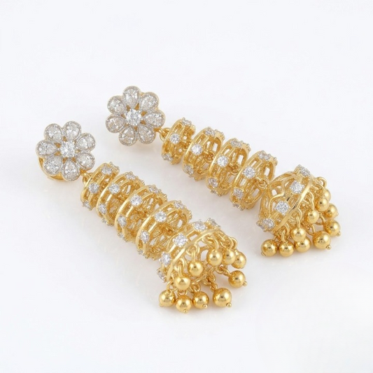 Luxury Gold-Plated Floral CZ Jhumka Earrings