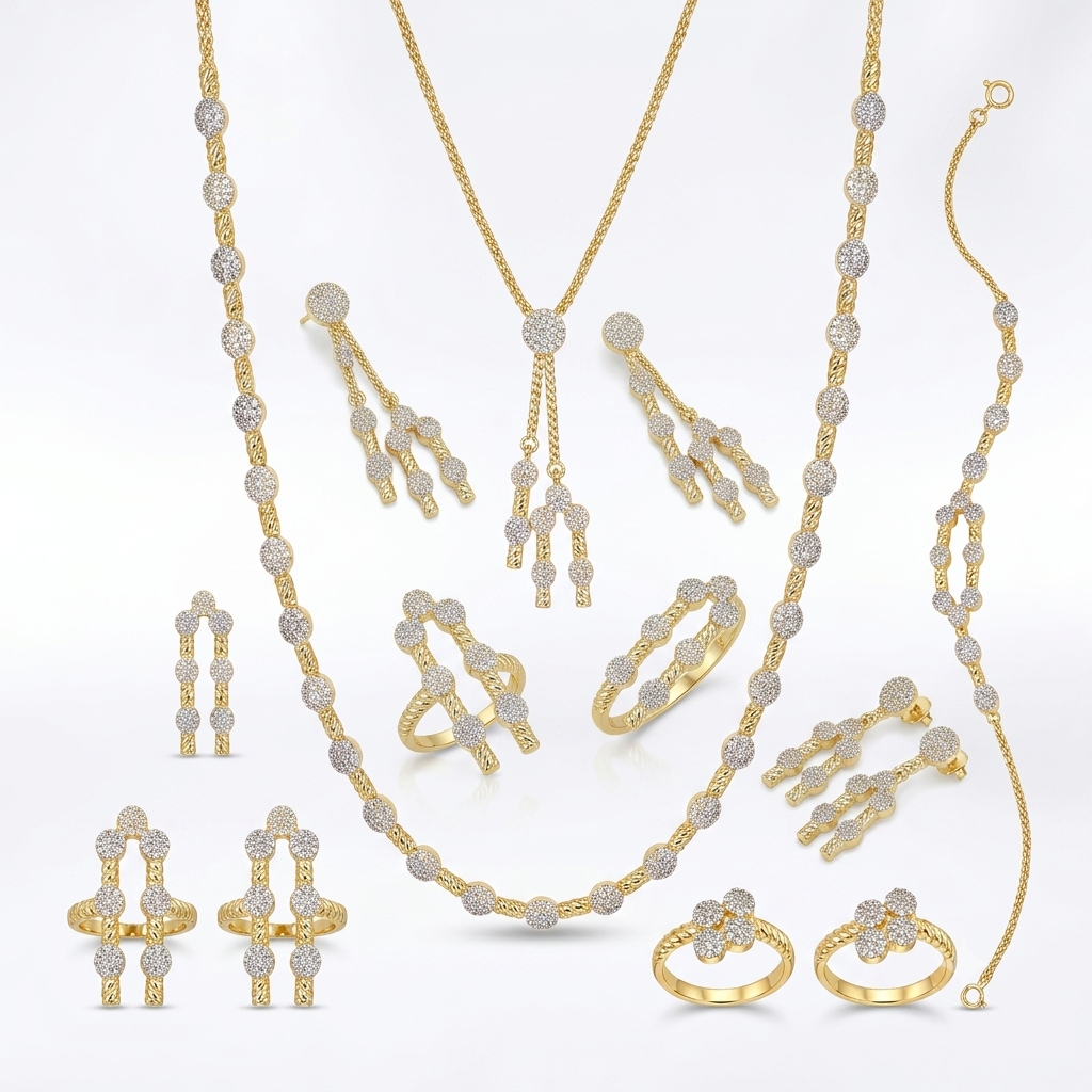 Luxury Gold-Plated CZ Jewelry Set – Necklace, Earrings, Ring & Bracelet