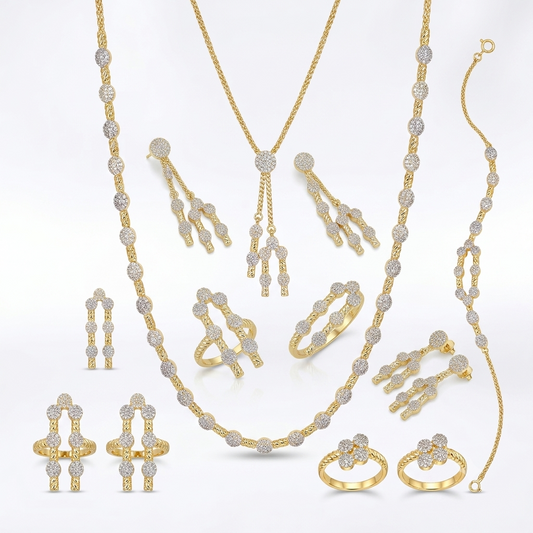 Luxury Gold-Plated CZ Jewelry Set – Necklace, Earrings, Ring & Bracelet
