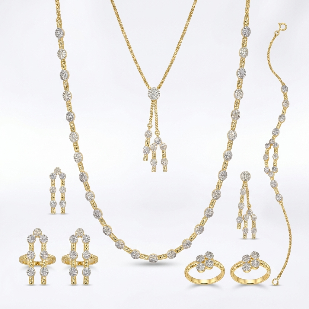 Luxury Gold-Plated CZ Jewelry Set – Necklace, Earrings, Ring & Bracelet