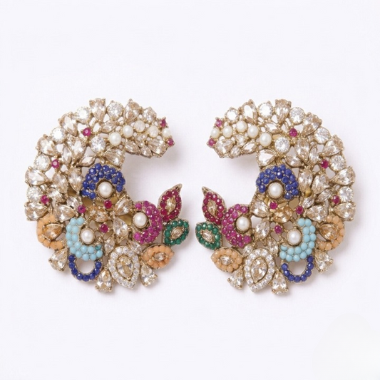Royal Multi-Color Kundan Statement Necklace Set – Gold Plated Bridal Jewelry