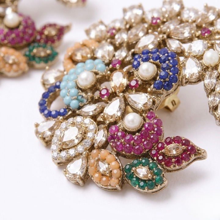 Royal Multi-Color Kundan Statement Necklace Set – Gold Plated Bridal Jewelry