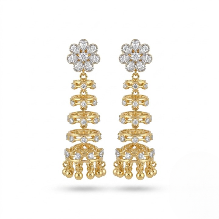 Luxury Gold-Plated Floral CZ Jhumka Earrings