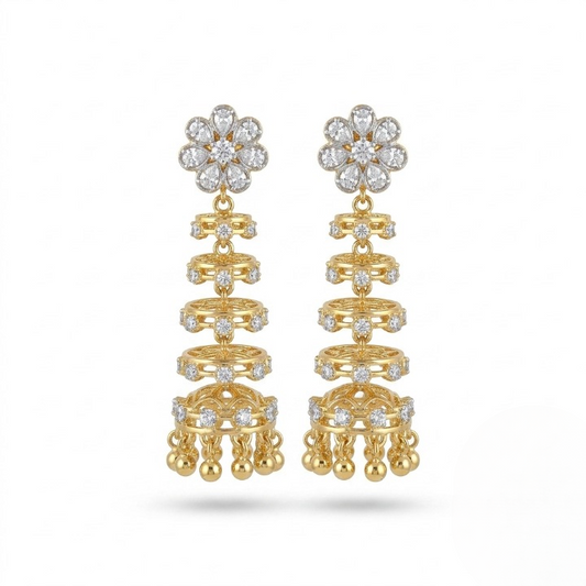 Luxury Gold-Plated Floral CZ Jhumka Earrings