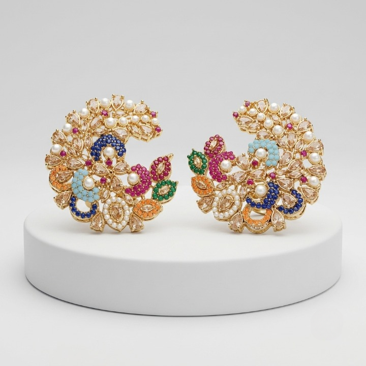 Luxury Multicolor Kundan Pearl Statement Earrings for Women