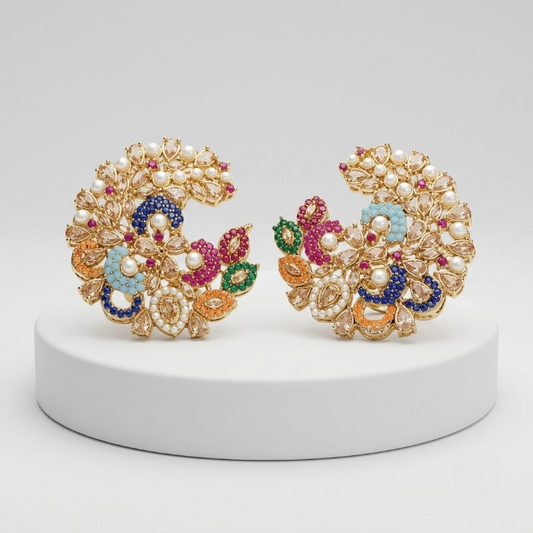 Luxury Multicolor Kundan Pearl Statement Earrings for Women