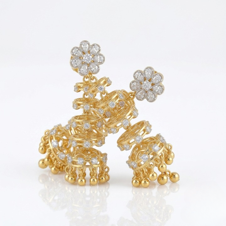 Luxury Gold-Plated Floral CZ Jhumka Earrings