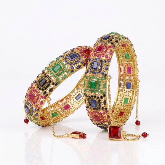 Luxury Multicolor American Diamond Bangles Set for Women (Pair)