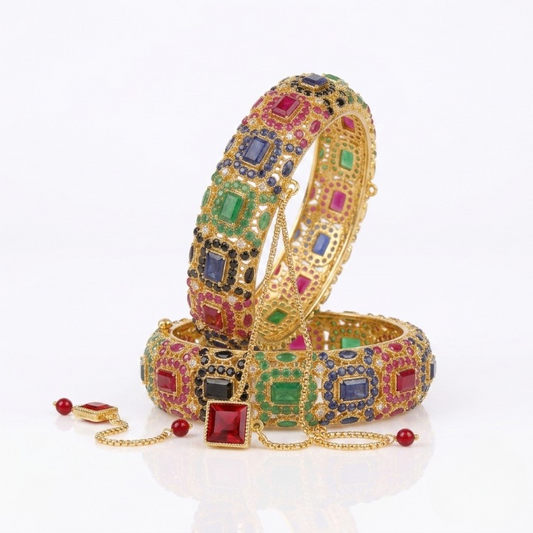 Luxury Multicolor American Diamond Bangles Set for Women (Pair)