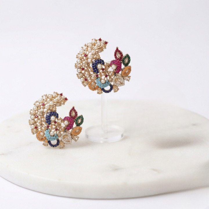 Luxury Multicolor Kundan Pearl Statement Earrings for Women