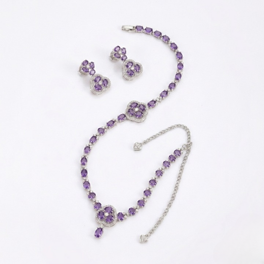 Elegant Purple Amethyst Flower Pendant Necklace – Silver Plated Crystal Necklace
