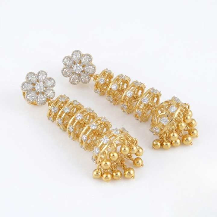 Luxury Gold-Plated Floral CZ Jhumka Earrings